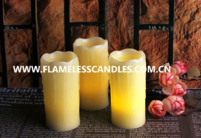 China Ivory Wax Unscented Amber LED Flickering Flameless Candles with Melted Edge for sale