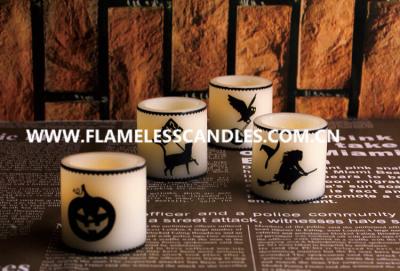 China LEIDENE Zonder vlammen van Paraffinehalloween Kaarsen, LEIDENE Votives met Halloween-Druk Te koop