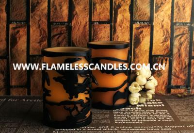 China 2 Layer Carved LED Pillar Candle With Halloween Pattern , Wireless LED Candle Lights for sale