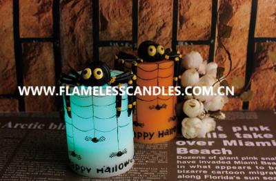 China Multi Color Halloween Decoration LED Flickering Flameless Candles With Black Spider for sale