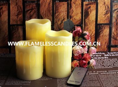 China Beeswax Drip Flameless Pillar Candles with On / Off Button Remote Control LED Candle for sale