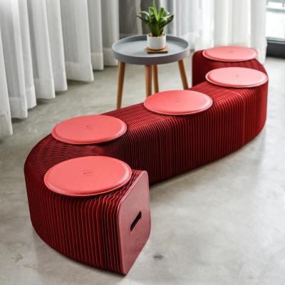 China Eco-Friend 6 People Foldable ihpaper 28cm Long Paper Bench For Store for sale