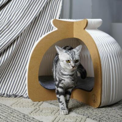 China Sustainable Honeycomb Paper Folding Cat House And Cattery With Felt Cushion For Small Pets And Home Used for sale