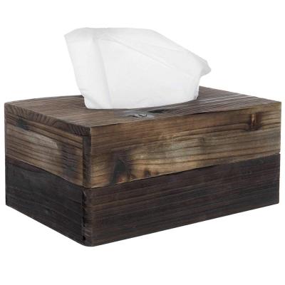 China Handmade Rustic Dark Torched Rustic Farmhouse Tissue Box Wood Tissue Holder Tissue Box Lid Box for sale