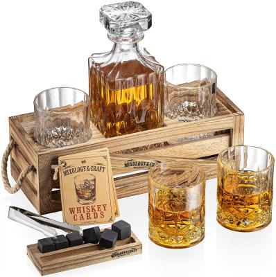 China Handmade Whiskey Stones Gift Set For Men Rustic Wooden Whiskey Storage Tray Gift Wood Craft Stone Boxes for sale