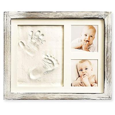 China Europe JUNJI Personalized Baby Footprint Kit and Hand Print Kit Baby Feet Print Baby Keepsake Wooden Frame for sale