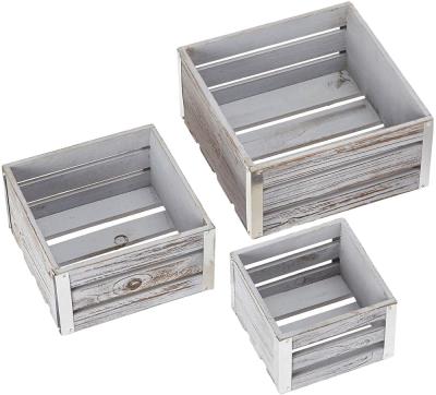 China JUNJI Rustic Solid Box Set of 3 Square Storage Containers White Washed Wooden Nesting Decor Grass Wood Home Crates for sale