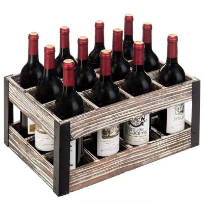 China Viable Rustic Metal and Wooden 12-Bottle Case Wine Table Stand for sale