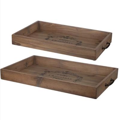 China Stocked Rectangle Wood 2 Piece Tray Set For Sale Serving Fruit Platter Wooden Tray for sale