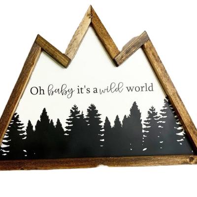 China JUNJI Custom Wood Blank Sign Farmhouse Transitional Style Framed Nursery Mountain Wood Sign for sale