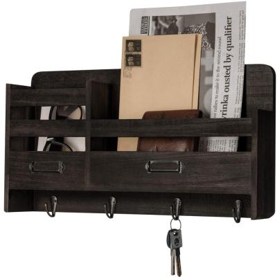 China JUNJI Wall Mounted Wood Shelf Transitional Storage Mail And Keys Distressed Wall Wood Shelf With Hooks for sale