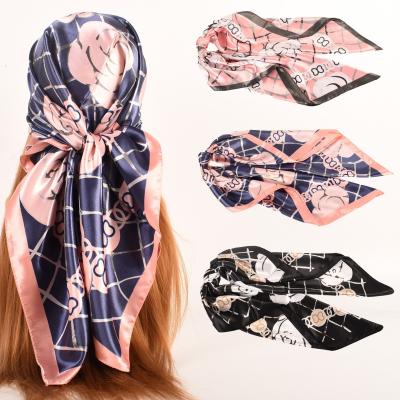 China Square Scarf Custom Printed Silk Satin Scarf 90cm Scarf For Women Elegant Satin for sale