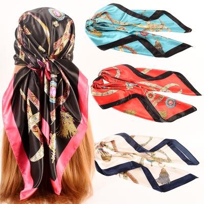 China Wholesale Italy Style Satin Scarves Digitally Printed Square Scarf 90x90cm Square Simulation Silk Scarf for sale