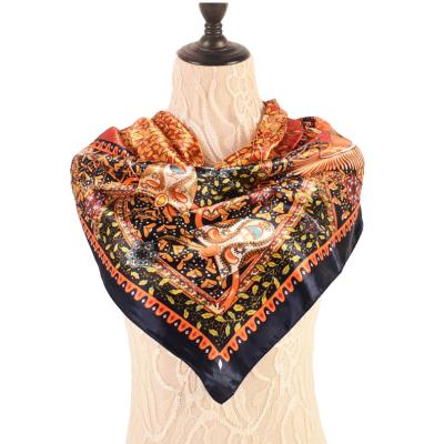 China Custom Square Scarf Ladies 90*90cm Square Polyester Scarves Women Digital Printing Satin Simulation Silk Scarf for sale