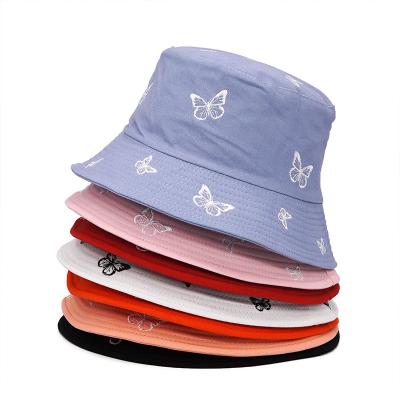 China The Custom Logo Butterfly Embroidery Bucket Hat Hat New Summer Sun Protection Wholesale Beach Fisherman for sale