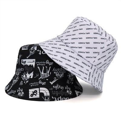 China Sun Protection Fashion Letter Printing Summer Breathable Bucket Hat Double Side Short Bucket Hat for sale