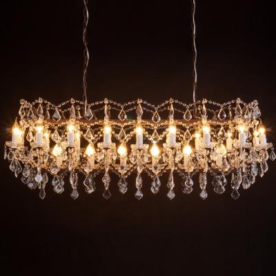 China Retro Vintage Traditional Candle Hanging Crystal Iron Cage Fixture Wedding Decoration Rectangular Chandelier for sale