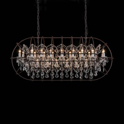 China Traditional Antique Gyro Cage Iron Wedding Candle Light Rect Crystal Chandelier for sale