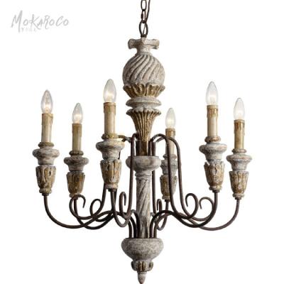 China Retro Wrought Iron Traditional French Creative American Country Solid Wood Chandelier Lighting Candlesticks Living Room Stair Lights for sale