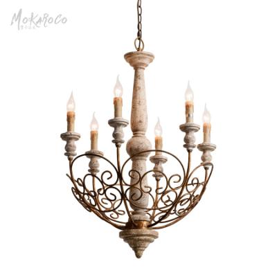 China Retro Wrought Iron Chandelier Creative French American Country Solid Wood Lighting Candles Living Room Dining Stair Lights for sale