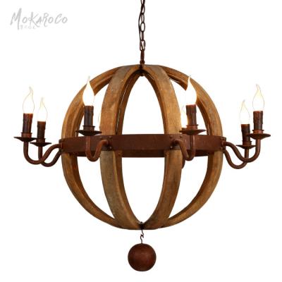 China European American archaize creative globular wooden chandelier living room bedroom light cafe decoration rural chandelier the retro for sale