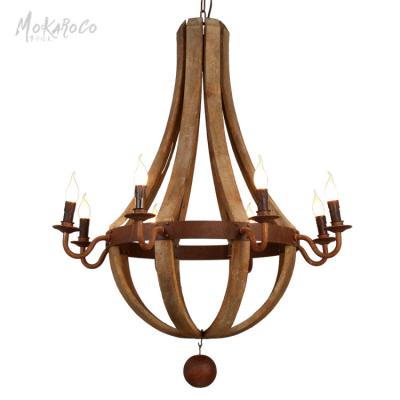 China American EUROPEAN luxury penthouse living room villa vintage country solid wood chandelier make custom old wine barrel oak chandelier for sale