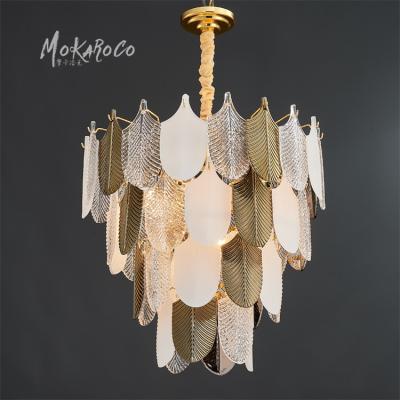 China Retro Luxury Retro Leaf Chandelier Hotel Guest Room Pattern American Traditional Luxury Glass Lighting Project for sale