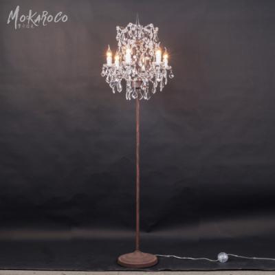 China 19th C. ROCOCO IRON standing crystal floor lamp rust color antique industrial CRYSTAL floor lamp wrought iron for sale