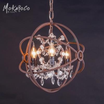 China European Foucault Gyro Chandelier Decoration Clear Crystal Droplight American Country Restoring Ancient Ways, Wrought Iron Cage for sale