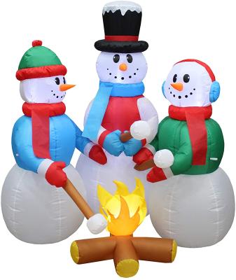 China Eco-Friendly Huge Inflatable Christmas Snowmen Campfire Camping Roasting Marshmallows LED Lights Outdoor Indoor Holiday Decoration for sale