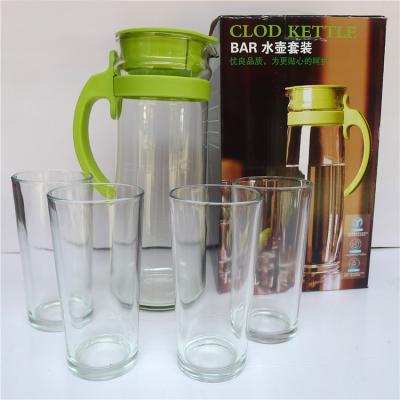 China Quality Guaranteed Viable Glass Jug Cold Water Juice Tea Jug Lead Free Glass Water Bottle Set 5 Pieces for sale