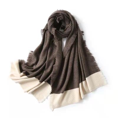 China W053-Multicolor Wool Winter Women's Brown Shawl Wool Scarf Long Warm Woolen Scarf With Tassel Outdoor Activities Scarf for sale