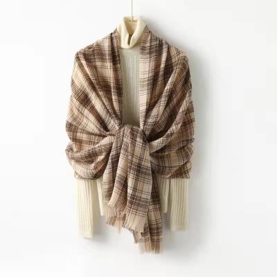 China W065-Manufacturer Hot Selling Wool Shawl Plaid Wool Warm Knitted Scarf for sale