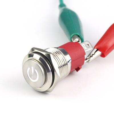 China Mini Waterproof 16mm SPST Momentary Power Symbol Illuminated 4 Pin Metal Electrical Push Button Switch for sale