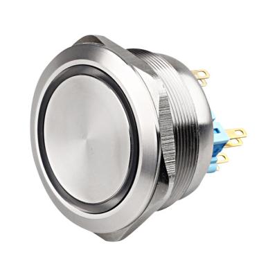 China 40mm IP67 DPDT 220V Ring Led Lighted 10 Pin Waterproof Double Pole Flat Push Button Switch Latching for sale