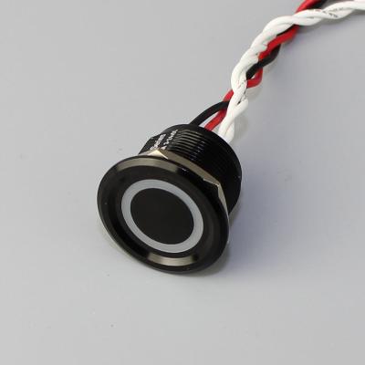 China Momentary Digital Control Waterproof 22mm Ring Lighted Wire Lead Capacitive Metal Contact Black Housing Momentary Switch for sale