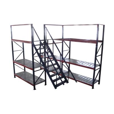 China Storage Racking Support Made In China Excellent Quality Loft Shelves Plot Style Storage Rack With Stairs For Warehouse for sale