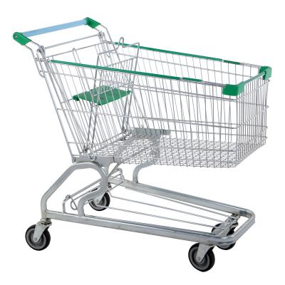 China 180L Large Capacity Wholesale Supermarket Trolley American Style Folding Mental Shopping Carts for sale