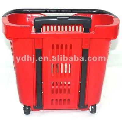 China PP Plastic Telescopic Handle Trolley Shopping Cart With Tow Wheels for sale