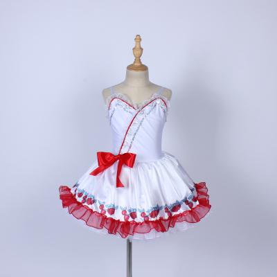 China Red Lyrical Sequin Dresses Strawberry Print Ballet Dress Little Girl Dancing Bow Stage Performance Dance Costume for sale