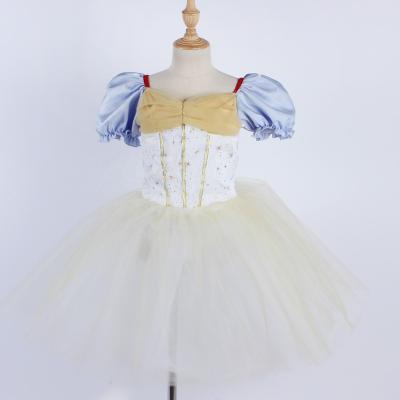 China Little Girl Lyrical Dance Dresses Gold Star Ballet Dress Use White Mesh Stage Performance Dance Costume for sale