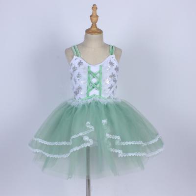 China White Sequin Ballet Dress Little Girl Lyrical Dance Dresses Use Green Mesh Stage Performance Dance Costume for sale