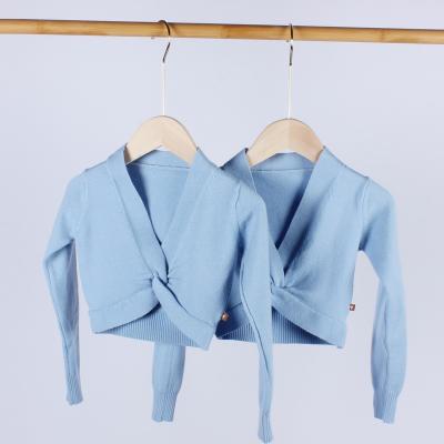 China Light Blue Knitted Dresses Girl Performance Wear Long Sleeves Ballet Uniform Dance To Use Autumn And Winter Professional Warm Shawl for sale