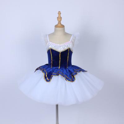 China Attractive Blue Sequin Ballet Dress Gold Sequin Ballet Dance Dress Girl Velvet Stage Performance Leaf Dance Professional Wear for sale