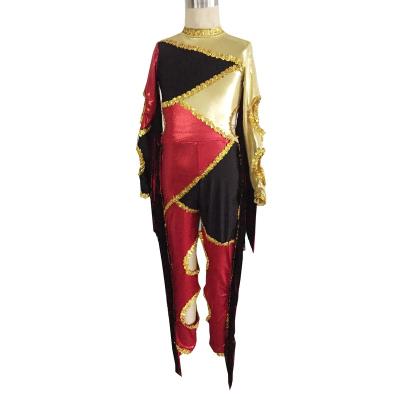 China Gold Shiny Sequin Gold Foil Dancer Tights Gold Red Foil Dancer Tights Tassel Dance Wear Long Pants Stage Performance Latin Jazz Wear for sale