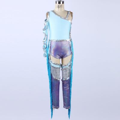 China Dress Up Shiny Aluminum and Blue Cool Girl Stage Performance Dance Latin Dancer Tights Girl Jazz Sequin Performance Dance Costume Dance Leotard for sale