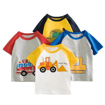 China Viable Wholesale Boys Kids T-shirts Short Sleeves Car Printed Cotton Baby Boy Soft Cartoon Sportswear for sale