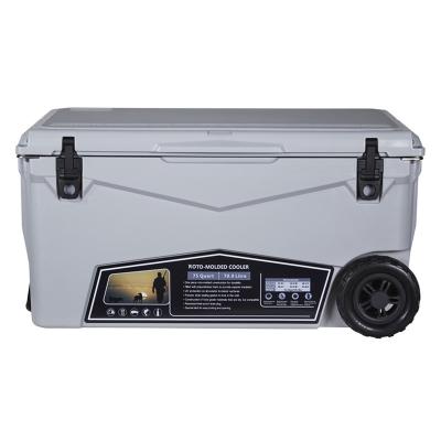 China New design waterproof 70qt with wheels camping and rotomolded fishing waters ice chest cooler box, cool box with bottle opener for sale