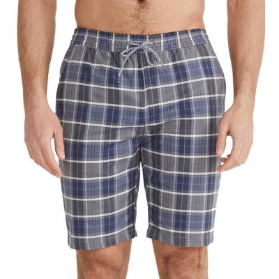 China Men's QUICK DRY Custom Jogger Beach Shorts With Adjustable Waist String Pockets Gray Blue Plaid Design for sale