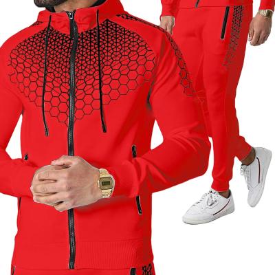 China Customized Men's Hooded Zipper Casual Sportswear Men's Breathable Knitted Jogging Suit Men's Training 2 Piece Pants Set for sale